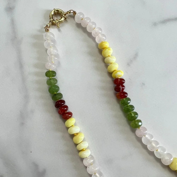 Genuine Carnelian Opal Aventurine Quartz Gemstone Bead Silk Knot Necklace - Picture 8 of 9